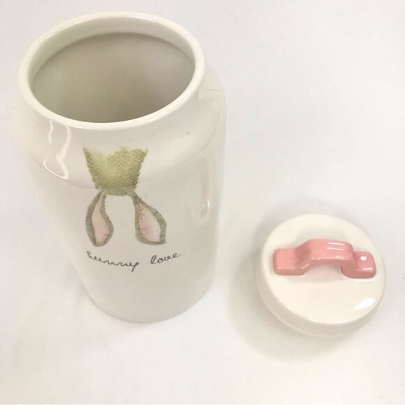 Rae Dunn Bunny Love White Tan Bunny Ears 10” Tall Ceramic Canister Jar - Picture 6 of 14